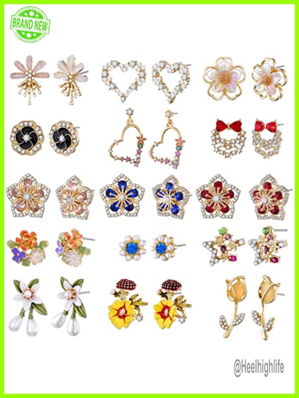 Gold Plated Stud Earrings Set for Women - 15 Pairs Boho Multi-Design Jewelry